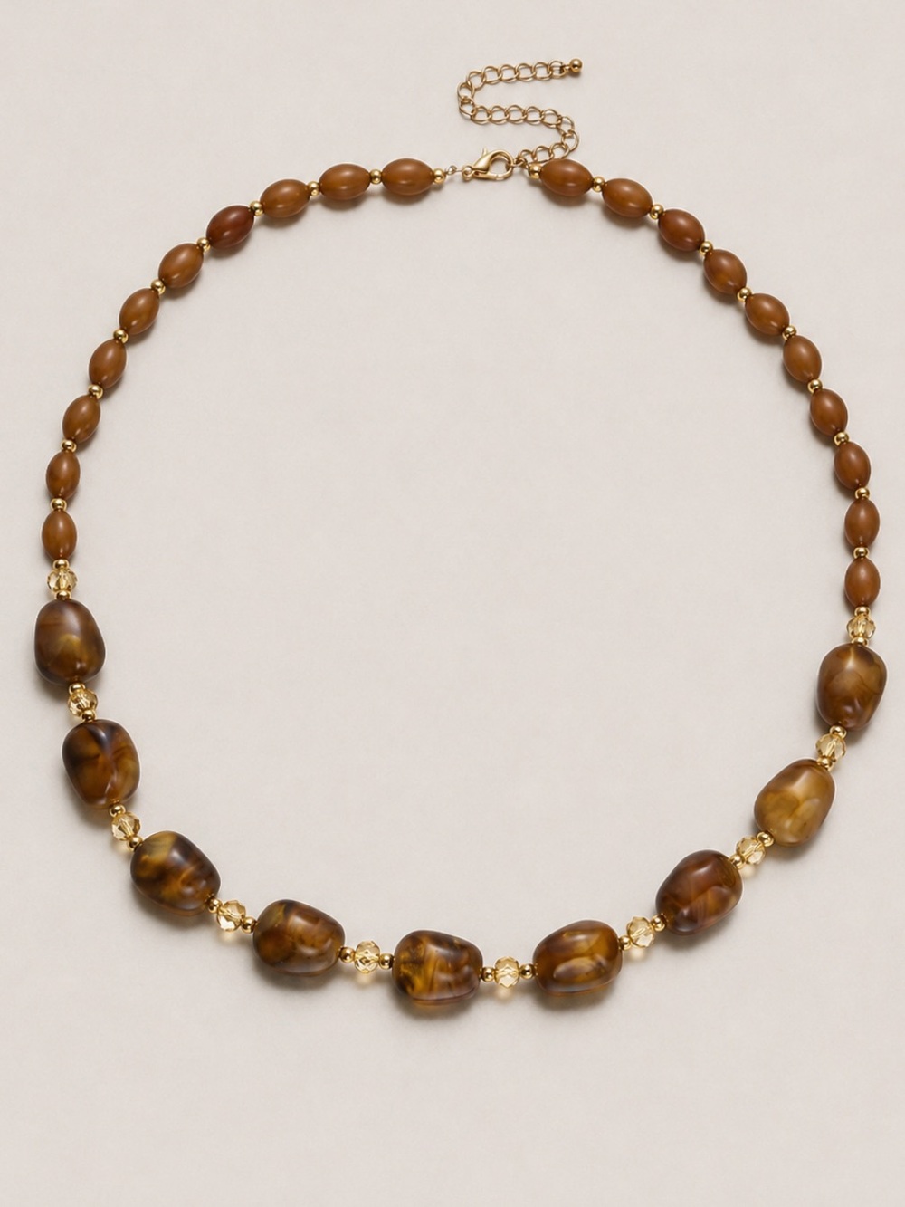 New! Amber Pebble Mixed Beaded Necklace NWOT